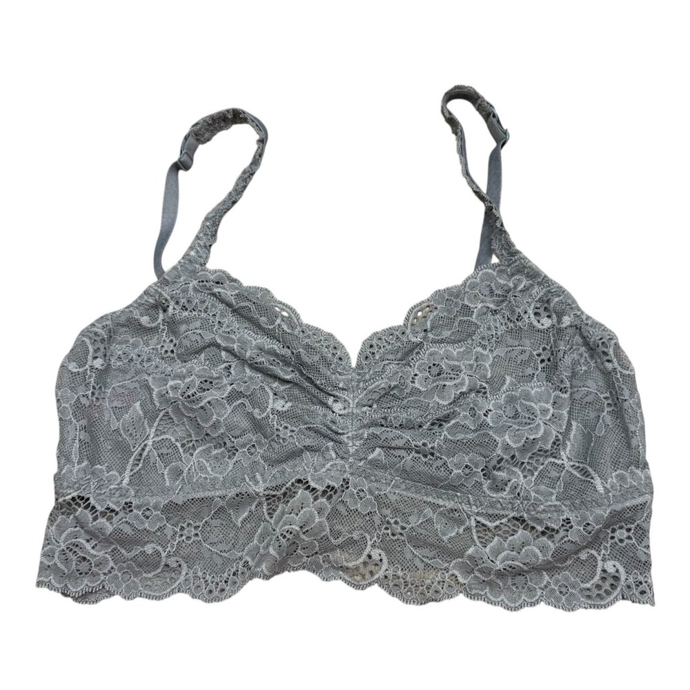 Victoria’s Secret Pink Lace Bralette Large Longline Gray Wireless‎ Lightweight